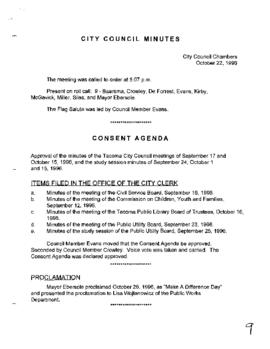 City Council Meeting Minutes, October 22, 1996