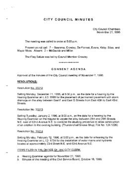 City Council Meeting Minutes, November 21, 1995