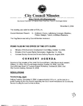 City Council Meeting Minutes, November 2, 2004