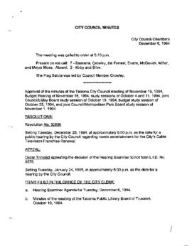 City Council Meeting Minutes, December 6, 1994