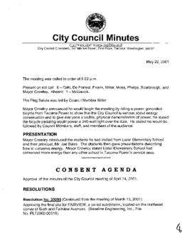City Council Meeting Minutes, May 22, 2001