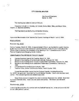 City Council Meeting Minutes, March 15, 1994