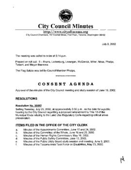 City Council Meeting Minutes, July 9, 2002