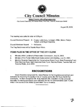 City Council Meeting Minutes, August 26, 2003