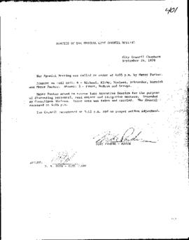 City Council Meeting Minutes, Special, September 26, 1978