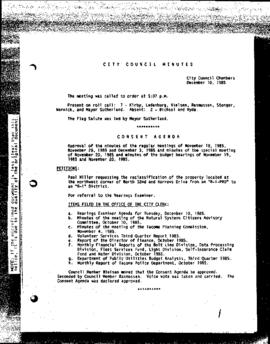City Council Meeting Minutes, December 10, 1985