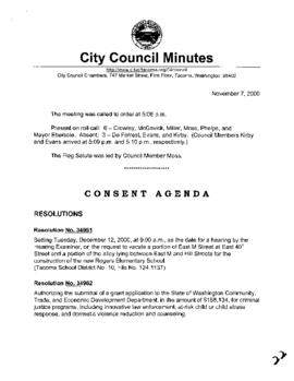 City Council Meeting Minutes, November 7, 2000