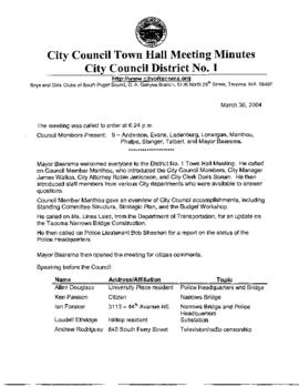 City Council Meeting Minutes, Town Hall, March 30, 2004