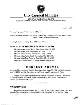 City Council Meeting Minutes, July 1, 2003