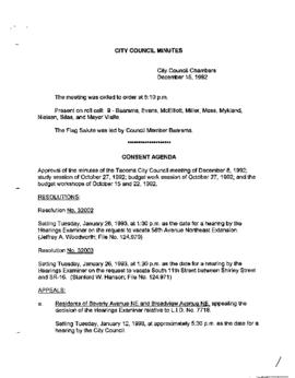 City Council Meeting Minutes, December 15, 1992