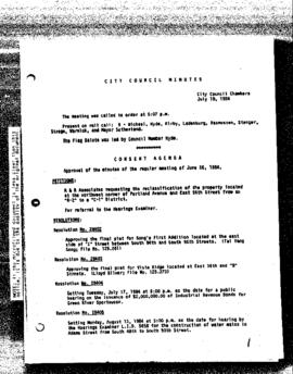 City Council Meeting Minutes, July 10, 1984
