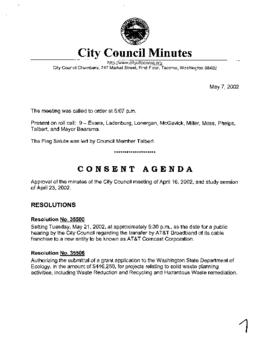 City Council Meeting Minutes, May 7, 2002