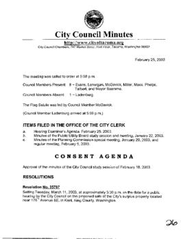 City Council Meeting Minutes, February 25, 2003