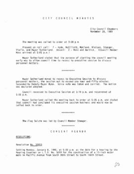 City Council Meeting Minutes, November 28, 1989
