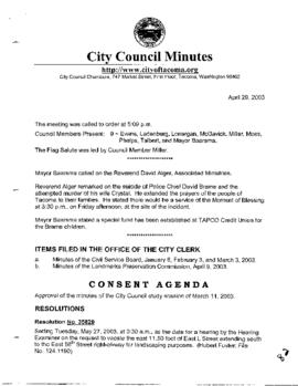 City Council Meeting Minutes, April 29, 2003