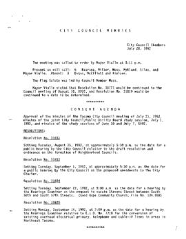 City Council Meeting Minutes, July 28, 1992