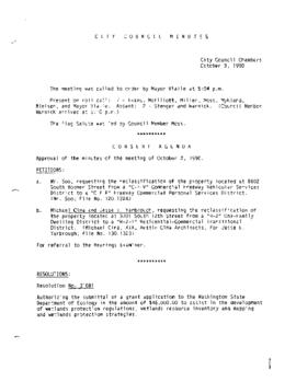 City Council Meeting Minutes, October 9, 1990