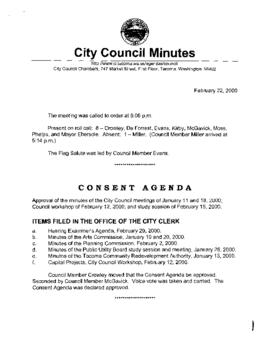 City Council Meeting Minutes, February 22, 2000
