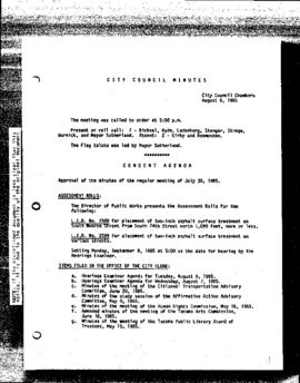 City Council Meeting Minutes, August 6, 1985