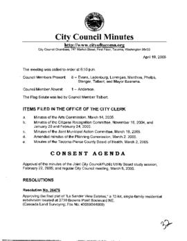 City Council Meeting Minutes, April 19, 2005
