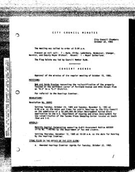 City Council Meeting Minutes, October 22, 1985