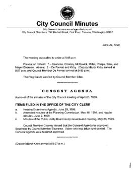 City Council Meeting Minutes, June 22, 1999