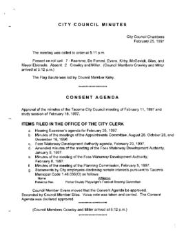 City Council Meeting Minutes, February 25, 1997