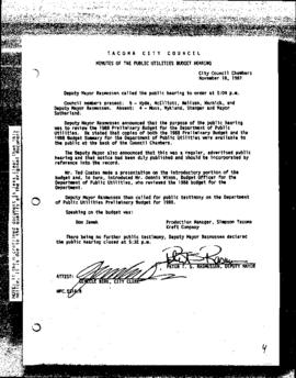 City Council Meeting Minutes, November 18, 1987