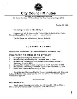 City Council Meeting Minutes, October 20, 1998