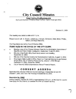 City Council Meeting Minutes, October 21, 2003