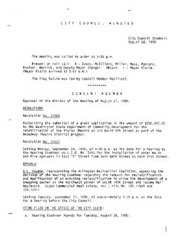 City Council Meeting Minutes, August 28, 1990