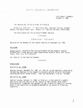 City Council Meeting Minutes, October 3, 1989