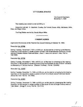 City Council Meeting Minutes, November 1, 1994