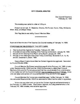 City Council Meeting Minutes, February 28, 1995