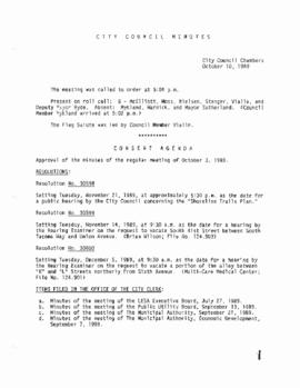 City Council Meeting Minutes, October 10, 1989
