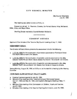 City Council Meeting Minutes, July 25, 1995