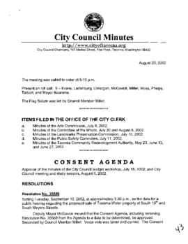 City Council Meeting Minutes, August 20, 2002
