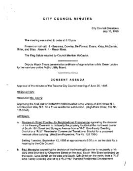 City Council Meeting Minutes, July 11, 1995