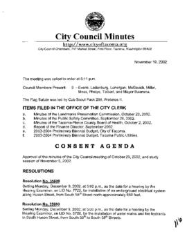 City Council Meeting Minutes, November 19, 2002