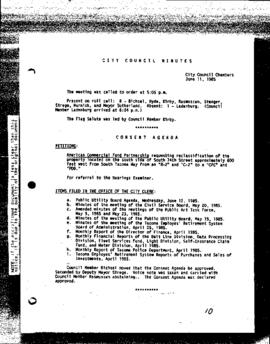 City Council Meeting Minutes, June 11, 1985