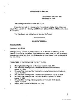 City Council Meeting Minutes, September 20, 1994