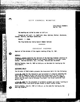 City Council Meeting Minutes, May 26, 1987