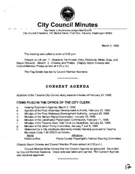 City Council Meeting Minutes, March 3, 1998