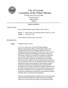 Committee of the Whole Minutes, August 27, 2019