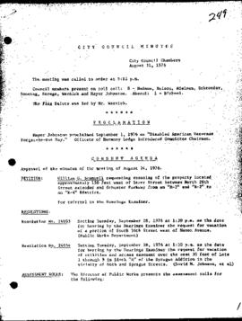 City Council Meeting Minutes, August 31, 1976