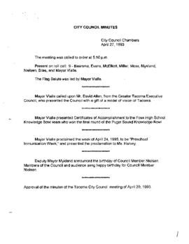 City Council Meeting Minutes, April 27, 1993