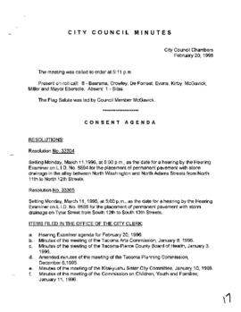 City Council Meeting Minutes, February 20, 1996