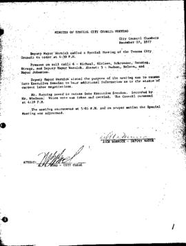 City Council Meeting Minutes, Special, December 27, 1977