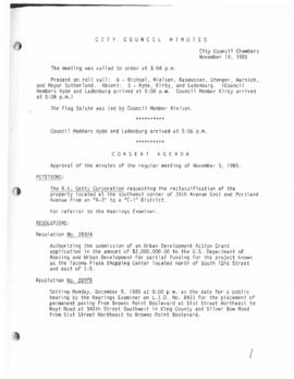 City Council Meeting Minutes, November 19, 1985