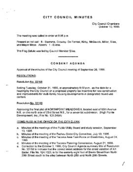 City Council Meeting Minutes, October 10, 1995